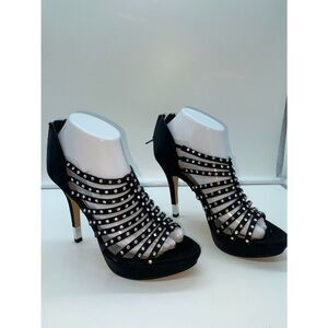 Worthington Silver Tipped Heel Rhinestone Strappy Sandals